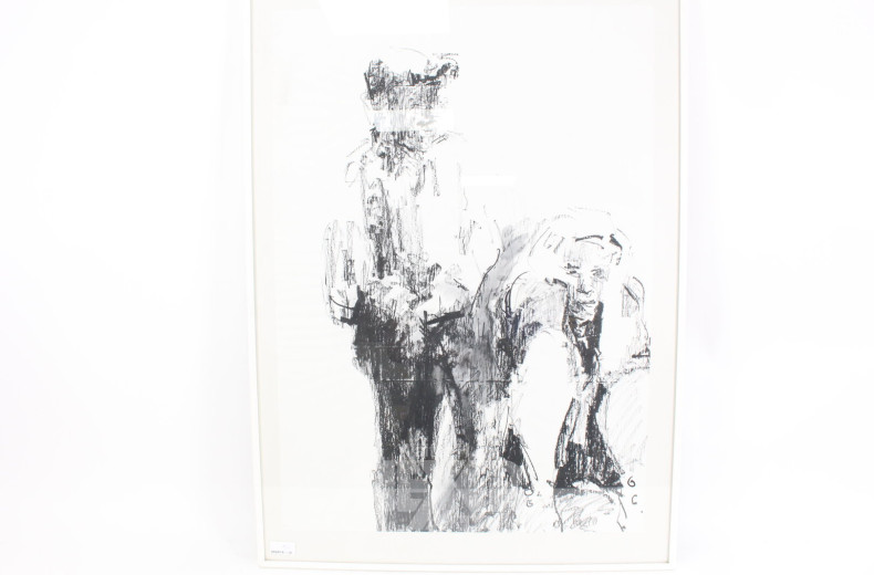 2 Mischtechnik-Zeichnungen 'Kommissarin III' und 'Personenstudie'