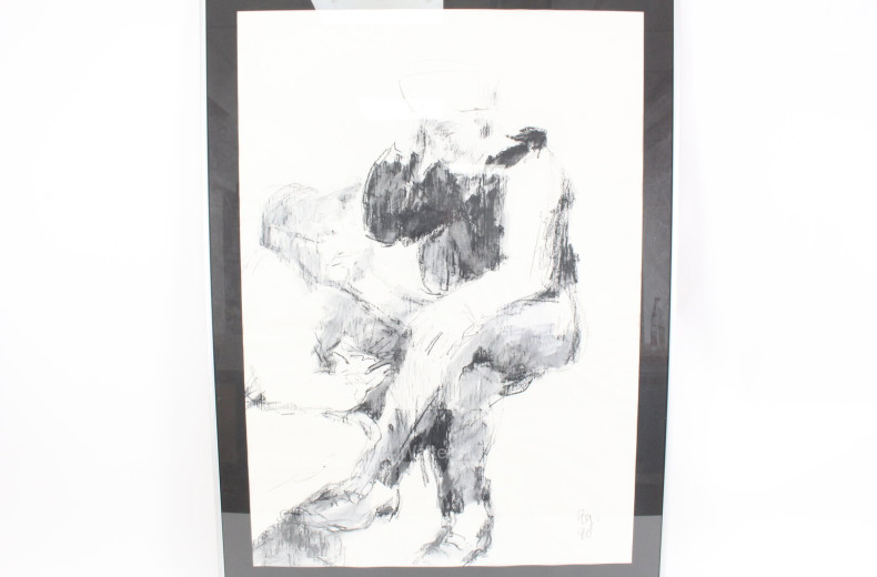 2 Mischtechnik-Zeichnungen 'Kommissarin III' und 'Personenstudie'