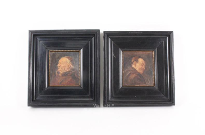 Paar Ölgemälde jew. mit Porträt eines Mönchs