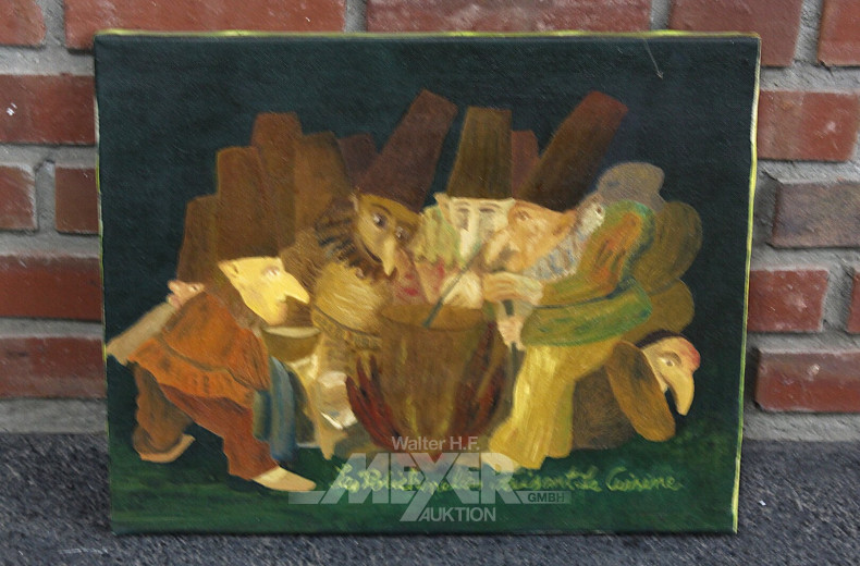 4 Gemälde: "Hafen", "Blumen", "Zwerge" und "Akt"