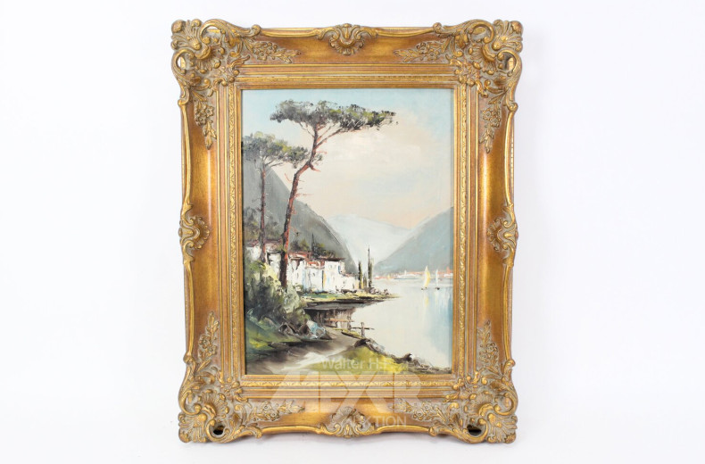 Gemälde  "Bergsee mit Dorf"