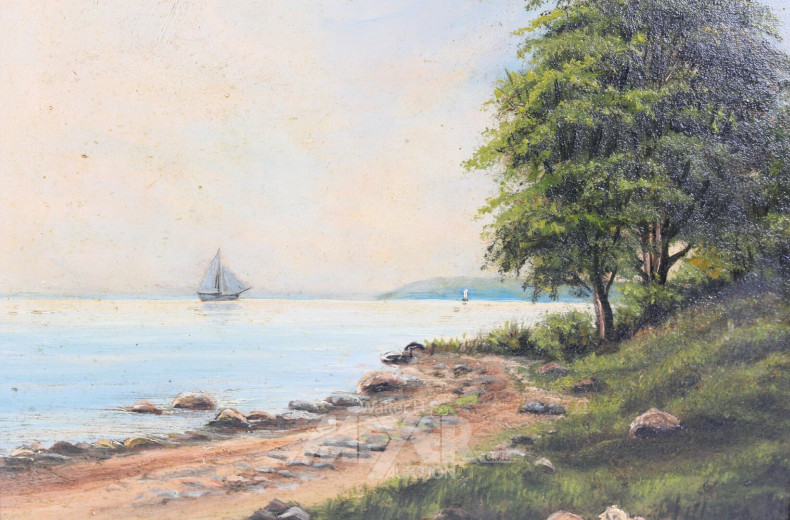 kl. Gemälde  "Segelboot vor Küste"