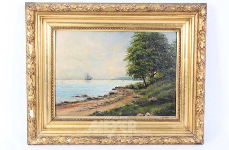 kl. Gemälde  "Segelboot vor Küste"