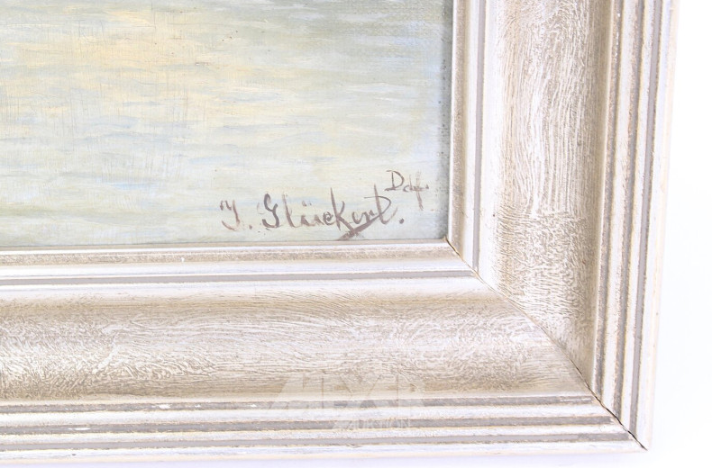 Gemälde 'Flusslandschaft mit Dorfleben'