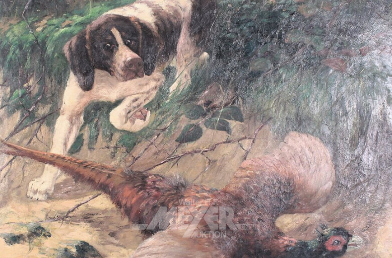 Gemälde 'Jagdszene mit Hund und Fasan'
