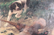 Gemälde 'Jagdszene mit Hund und Fasan'