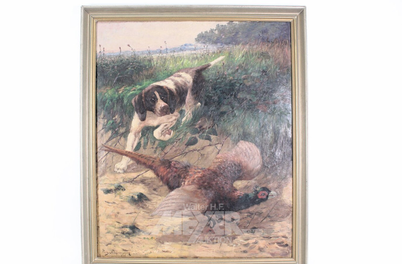 Gemälde 'Jagdszene mit Hund und Fasan'