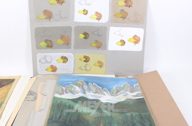 Künstlermappe mit diversen Studien und Techniken