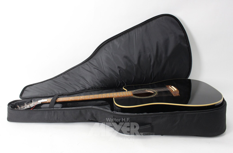 Western-Gitarre, schwarz mit Tonabnehmersystem