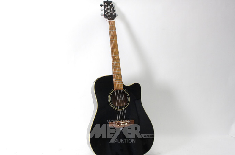 Western-Gitarre, schwarz mit Tonabnehmersystem