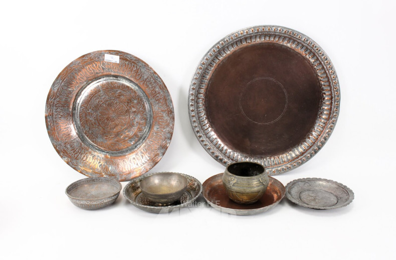 gr. Posten Kupfer-, Metall- u. Holzteller