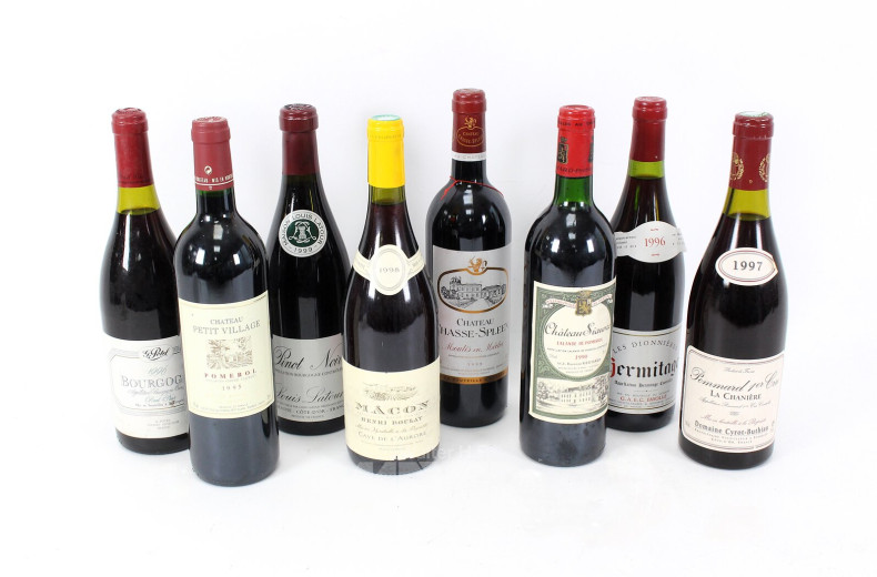 8 Flaschen versch. Rotweine aus Frankreich, 1990-1999