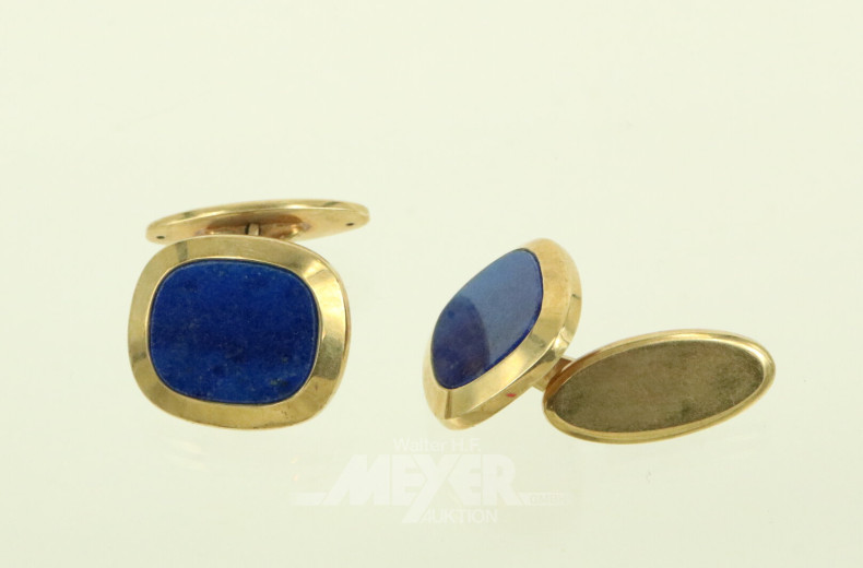 Paar Manschettenknöpfe, besetzt mit Lapislazuli