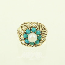 Los 14: Damenring mit 1 Perle u. kl. Türkisen