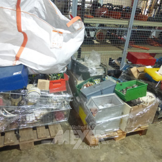 3 Paletten div. Installationsmaterial f. Gebäudetechnik, Gas-, Wasser-, Heizungswesen, u.a. Kupferfittinge, div. Messingschieber