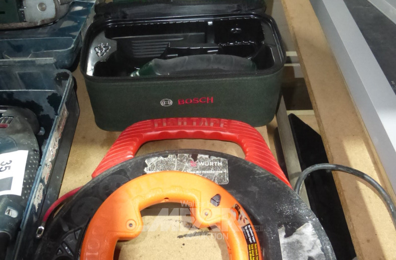 2 Kabel-Einzugspiralen, 1 Druckluftacker und kl. Akku-Modellbausäge