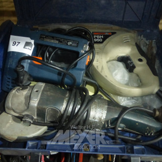 3 Handmaschinen, u.a. Elektro-Tacker, Bohrhammer sowie Winkelschleifmaschine