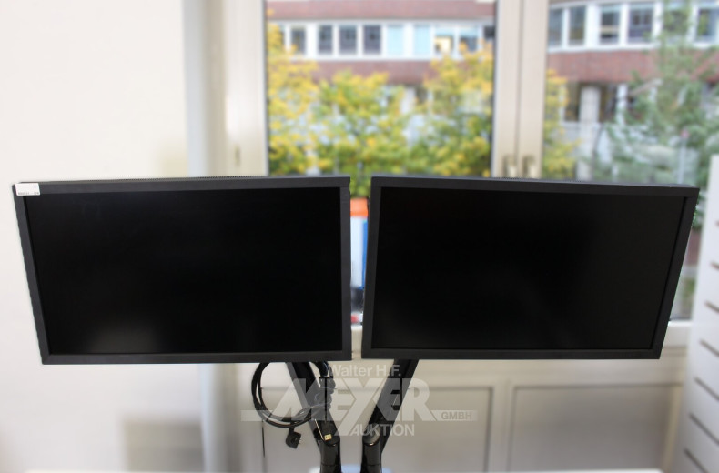 2 LCD-Color-Monitore, 27" mit Doppelarm-Tischhalterung