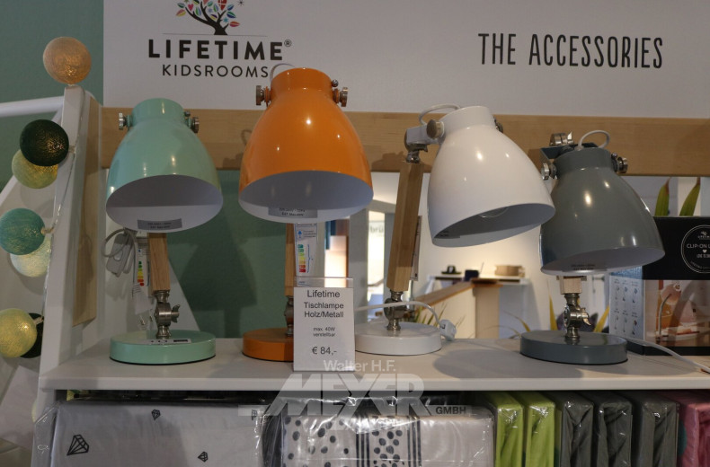 4 Tischlampen in Holz/Metall, verstellbar, versch. Farben