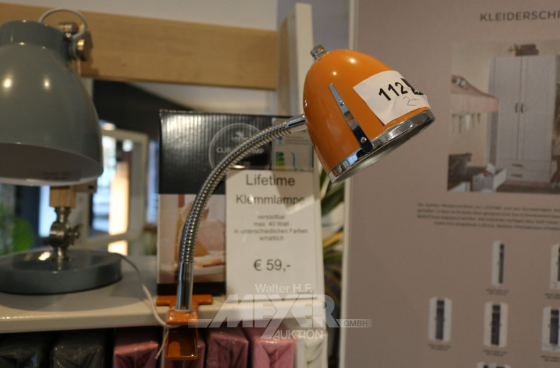 2 Klemmlampen in Orange, verstellbar