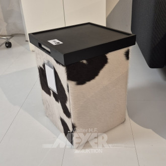 Hocker aus Kuhfell, mit Tablett in schwarz