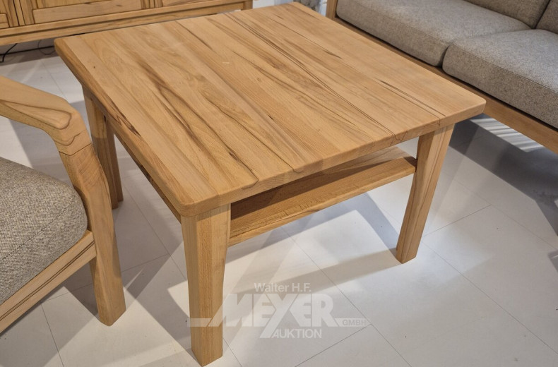 Sitzgarnitur, best. aus: Sessel, 2-Sitz-Sofa u. Couchtisch mit Ablage