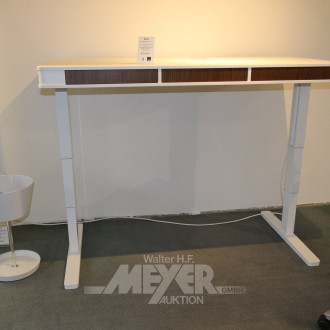 höhenverstellbarer Schreibtisch, Weiß mit Nussbaum-Farbblenden