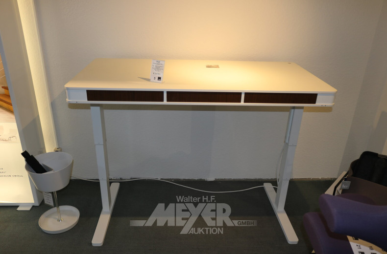 höhenverstellbarer Schreibtisch, Weiß mit Nussbaum-Farbblenden