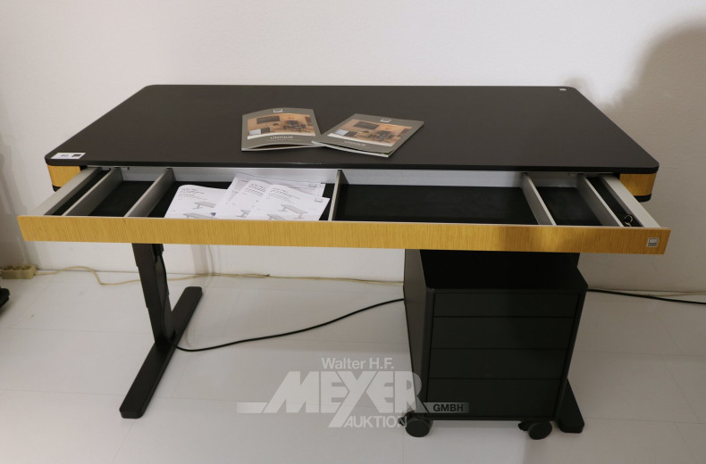 Schreibtisch 'T8 L', höhenverstellbar, mit Rollcontainer 'C8'