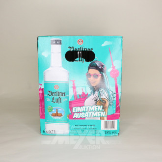 Karton mit 6 Flaschen Pfefferminzlikör 'Berliner Luft'