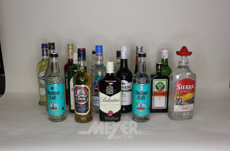 Posten versch. Spirituosen, u.a. Aperitifs, Rum, Likör, Tequila, Whiskey etc.