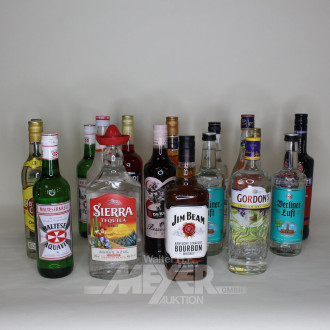 Posten versch. Spirituosen, u.a. Aperitifs, Rum, Likör, Aquavit, Tequila, Whiskey etc.