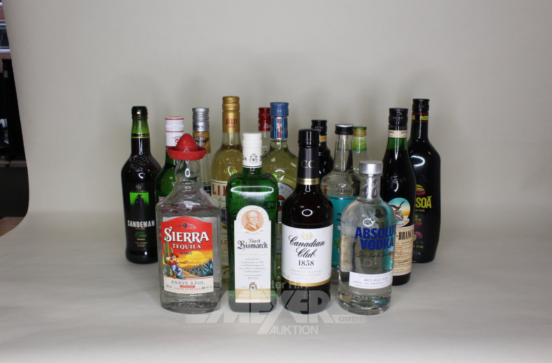 Posten versch. Spirituosen, u.a. Sherry, Liköre, Wodka, Aperitifs