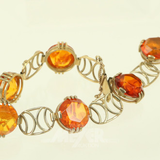 Glieder-Armband, besetzt mit 6 Bernsteinen