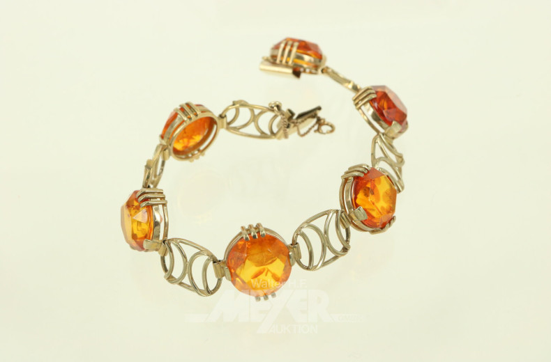 Glieder-Armband, besetzt mit 6 Bernsteinen