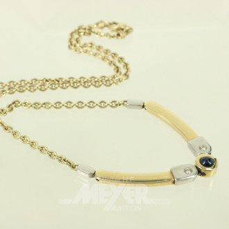 Collier, besetzt mit 1 Saphir und 2 kl. Diamanten