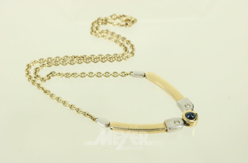 Collier, besetzt mit 1 Saphir und 2 kl. Diamanten