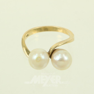 Damenring, besetzt mit 2 Perlen