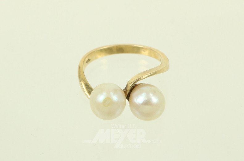 Damenring, besetzt mit 2 Perlen