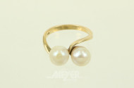 Damenring, besetzt mit 2 Perlen