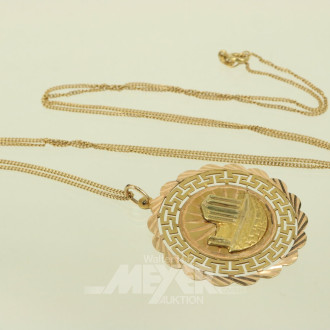 Kette in 750er GG mit Anhänger in 585er GG, "Akropolis"