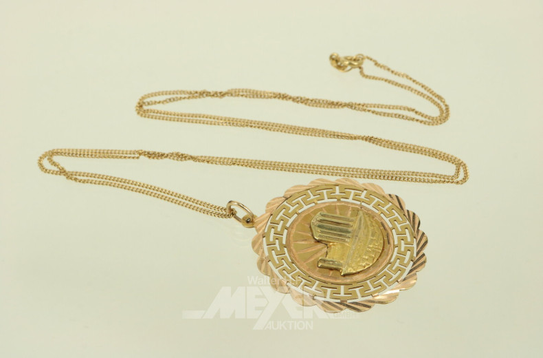 Kette in 750er GG mit Anhänger in 585er GG, "Akropolis"