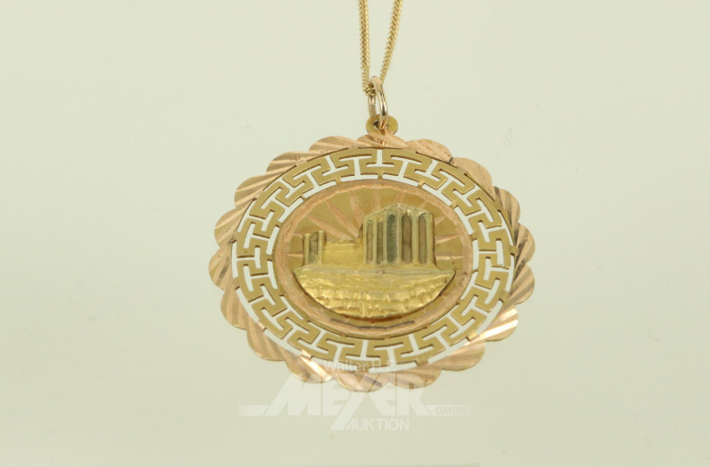 Kette in 750er GG mit Anhänger in 585er GG, "Akropolis"