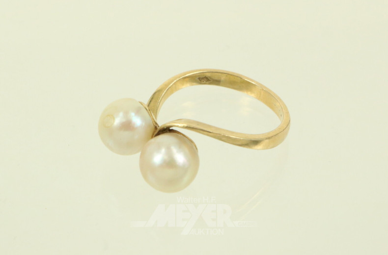 Damenring, besetzt mit 2 Perlen