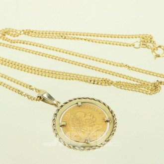 Kette 585er GG mit Münzanhänger: Österreich 4 Florin 10 Franken, 1892 "Franz Josef"