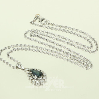 Kette mit Anhänger, besetzt mit 1 Saphir und 13 kl. Diamanten