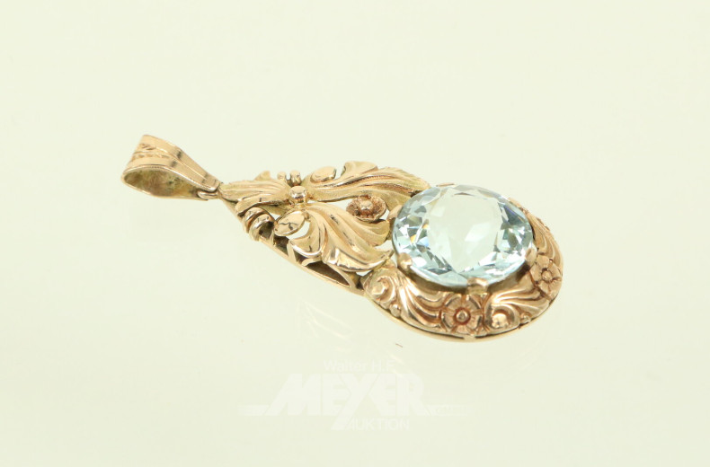 Kettenanhänger, besetzt mit 1 hellblauen Farbstein, vermutl. Aquamarin