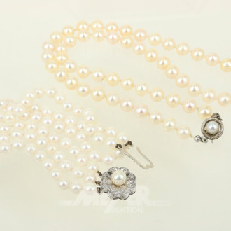 Schmuckset, 2 tlg.: Perlenkette mit Silberschließe, Armband , dreireihig mit Silberschließe