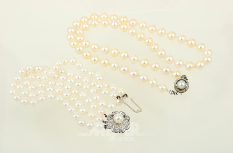 Schmuckset, 2 tlg.: Perlenkette mit Silberschließe, Armband , dreireihig mit Silberschließe