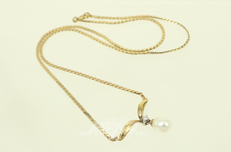 Collier, besetzt mit 1 kl. Perle und 1 kl. Diamanten
